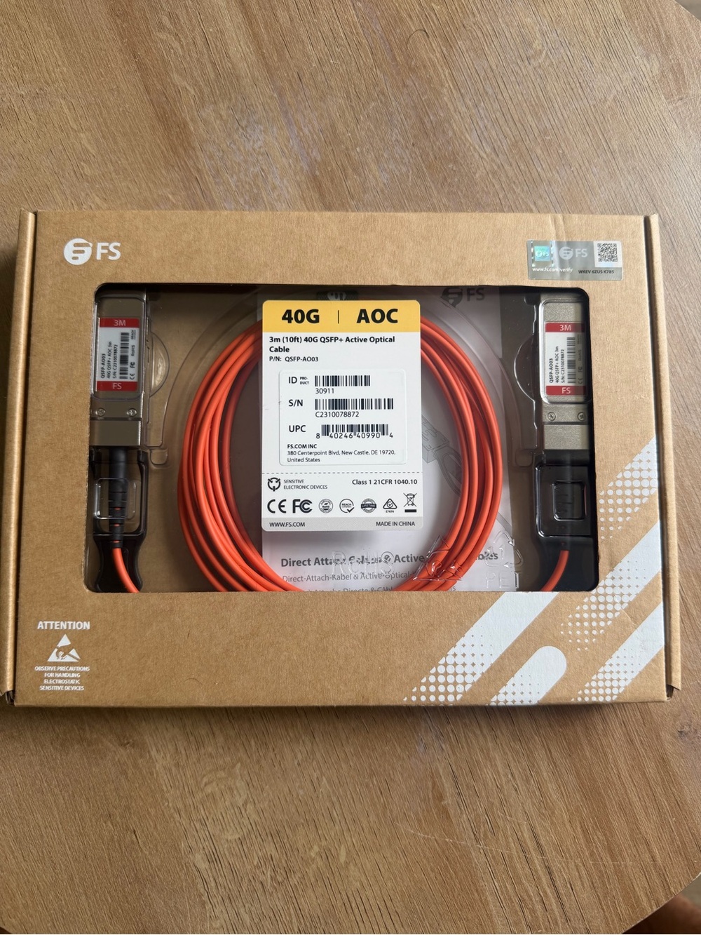 FS 3m (10ft) 40G QSFP+ Active Optical Cable Network Cord